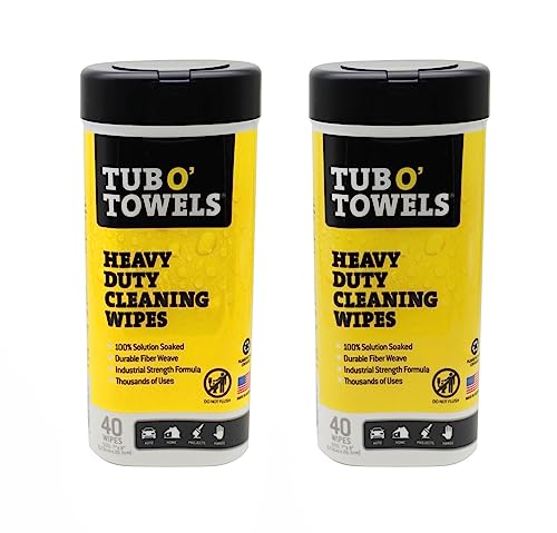 Tub O' Towels Heavy-Duty Multi-Surface Cleaning Wipes, 7" x 8", 40 Count Canister, Removes Grease, Grime, Tough Stains, Durable Disposable White Wipes for Home, Garage, Outdoor Cleaning Tasks, 2-Pack - style: 2-Pack of TW40 (7" x 8" wipes)