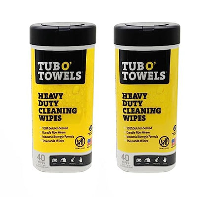 Tub O' Towels Heavy-Duty Multi-Surface Cleaning Wipes, 7" x 8", 40 Count Canister, Removes Grease, Grime, Tough Stains, Durable Disposable White Wipes for Home, Garage, Outdoor Cleaning Tasks, 2-Pack - style: 2-Pack of TW40 (7" x 8" wipes)
