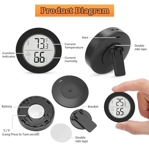 Reptile Tank Accessories, 2 Pack Bearded Dragon Tank Thermometer Humidity Gauge for Leopard Gecko, Jumping Spider, Snake, Gecko, Ball Python, Lizard - color: Black