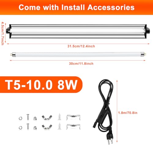 8W T5 UVB Reptile Light Fixture Kit 12" + 15W 11" LED UVB Reptile Light with Dimming & Timer Bundle