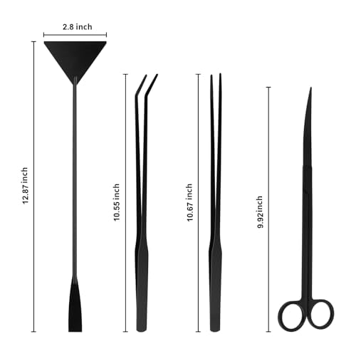 Tifanso 4-in-1 Aquarium Aquascape Tool Kit with Tweezers Scissors Scraper | Rustproof, Long Handle, For Plant Trimming Algae Scraping Reptile Feeding, Fits Aquariums Terrariums, Tank Accessories