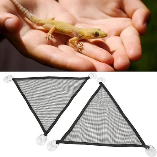 Reptile Hammocks, 2pcs Triangular Bearded Dragon Hammock Soft Breathable Hanging Hammock Net with Suction Cup for Large & Small Geckos, or Lizards(M)