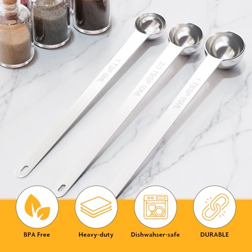 1PCS 2/3TBSP(10ml) Extra Long Handle Measuring Spoon, 18/8 Stainless Steel | Food-Grade SS 304, Accurate, BPA-Free, Dishwasher Safe, Engraved Marking, Kitchen Essential - size: 2/3tbsp|10ml