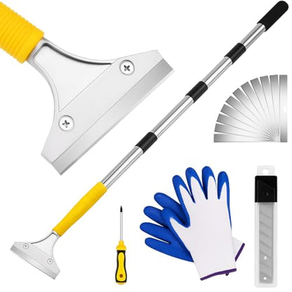 DIYSELF Scraper Tool 5.4 ft (65 in), Adjustable Floor Scraper | Heavy-duty paint scraper with 4-Inch Razor Blade, long-handle razor scraper for cleaning windows, glass, shower, gum, tile