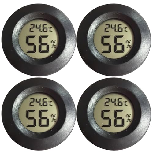 4-Pack Reptile Thermometer and Humidity Gauge, Round LCD Digital Hygrometer for Reptile Tank, Terrarium, Greenhouse, Indoor Home Monitoring