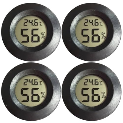 4-Pack Reptile Thermometer and Humidity Gauge, Round LCD Digital Hygrometer for Reptile Tank, Terrarium, Greenhouse, Indoor Home Monitoring