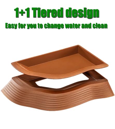 Turtle Water Dish with Ramp, Reptile Pool & Accessories | Turtle water dish with built-in ramp, soaking pool, and food bowl. Pet-safe resin, non-slip base, easy to clean for reptiles.