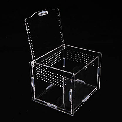 Acrylic Reptile Feeding Box,Reptile Terrarium Transparent Breeding Box Tarantula Enclosure with 2 Straight and Curved Tweezer for Pet Insect Spider Cricket Snail Hermit Crab Lizard,7.9x4.7x4.7inch