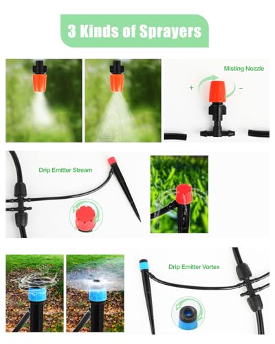 Drip Irrigation System for Watering Garden: 230FT Misting Sprinkler DIY Devices with Tubing Hose for Indoor Plants Outdoor Flower Beds Raised Growing Lawn Tree Patio Hydroponic - size: 230FT Barbed