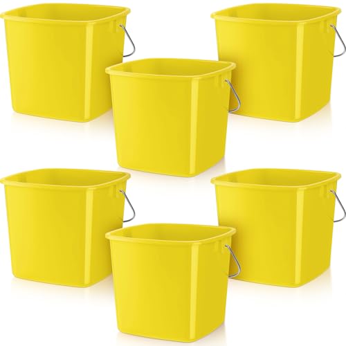 Zhehao 6 Pcs 3 Quart Bucket for Cleaning Small Sanitizer Bucket for Restaurant Square Plastic Pail with Handles for Home, Offices, Commercial Use, Food Service(Yellow) - color: Yellow