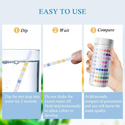 9 in 1 Aquarium Test Strips, 120 Count Fish Tank Water Testing Kit for Freshwater Saltwater Pond, Testing: Fe, Cu, Nitrate, Nitrite, Chlorine, GH, Alkalinity, Carbonate, PH