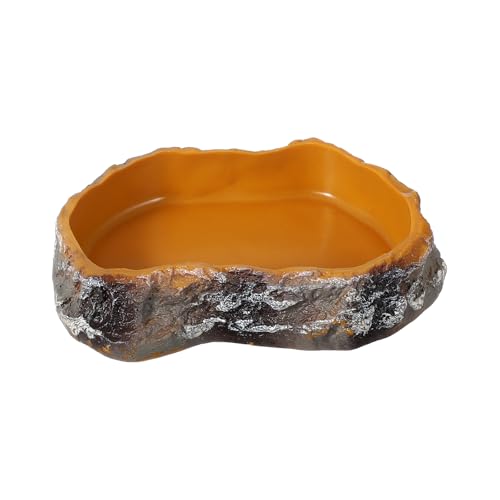 Reptile Food Bowl, Reptile Feeding Dish Corner Bowl Water Resin Rock Worm Feeder Dish S (5.1 in, Orange), Intended for Lizards/o/Scaled Pet/Leopard o/Spiders - color: Orange, size: 5.1 In