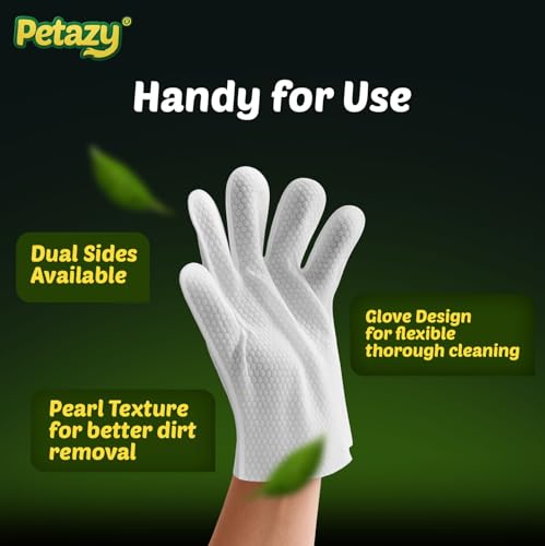 Pet Glove Wipes for Dogs & Cats – Hypoallergenic Thick Cleaning Gloves with Aloe & Coconut Oil for Paws, Face, Ears & Butt, Instant No Rinse Grooming Wipes to Deodorize and Hydrate, 25 Pack - color: 25 Glove Wipes