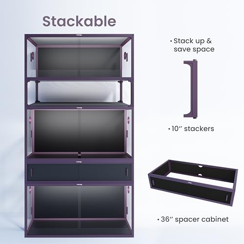 Stackable 50 Gallon Reptile Enclosure for Gecko, Juvenile Reptile | Optimal Ventilation & Light Penetration by Rust Proof Mesh Top, Easy Assembly within 6 Steps with Clear Instruction - color: Royal Purple, size: 50 Gallon