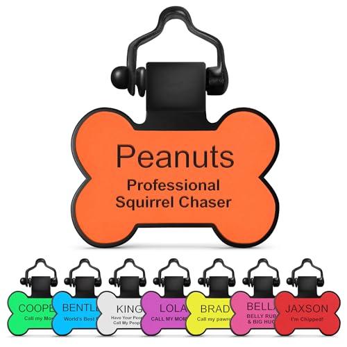The Original Silicone Silent Dog Tag - Personalized Engraved Soundless Pet ID - As Seen On Shark Tank - Durable - Never Fades - Bone - Orange - color: Orange, size: Bone