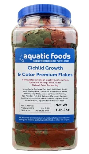 Cichlid Growth & Color Enhancing Flakes for Cichlids, Discus, All Tropicals. Aquatic Foods Premium Flakes…1-lb 2oz Lg Jar - size: 1.13 Pound (Pack of 1)