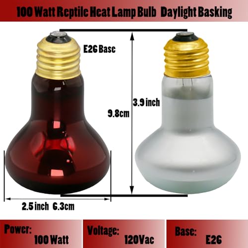 Reptile Heat Lamp Bulb 100 Watt, Day Time & Night Basking Spot Light Combo Pack, Amphibians Infrared Red Heat Light Bulb and Daylight Heating Lamp for Bearded Dragon, Leopard Gecko, Chicken, 4 Pack