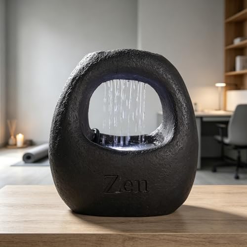 Zen Waterfall Fountain Indoor – Small Indoor Water Fountains with Relaxing Waterfall Feature, Decorative Water Fall Fountain for Home & Office