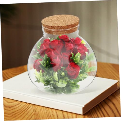 KALLORY Glass Ecological Bottle Terrarium with Cork Stopper, 10X11Cm Micro Landscape Moss Plant Container for Indoor Gardening and Decorative Ecosystem