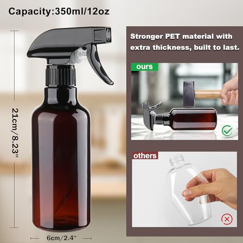 12oz/350ml Plastic Spray Bottles 1 Pack, Adjustable Mist/Stream | Refillable heavy duty spray containers for plants, cooking, hair care and household cleaning - color: 12oz-Brown