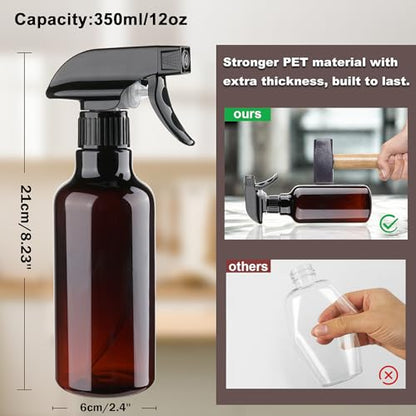 12oz/350ml Plastic Spray Bottles 1 Pack, Adjustable Mist/Stream | Refillable heavy duty spray containers for plants, cooking, hair care and household cleaning - color: 12oz-Brown