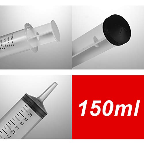 2 Pack Large Syringes (150 ML), Large Plastic Garden Industrial Syringes for Scientific Labs, Measuring, Watering, Refilling, Filtration Multiple Uses
