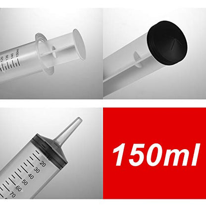 2 Pack Large Syringes (150 ML), Large Plastic Garden Industrial Syringes for Scientific Labs, Measuring, Watering, Refilling, Filtration Multiple Uses