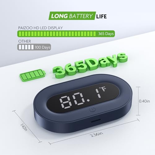 PAIZOO LED Digital Fish Tank Thermometer Stick on Highly Accurate ±0.9℉ | Replaceable Battery, Refresh Every 5s, Wireless Digital Thermometer for Fish Tank, Freshwater and Saltwater, White Display - size: White Display