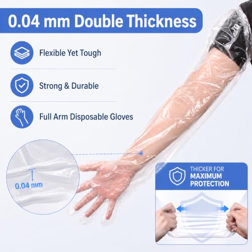 Anxingo 50Pcs Disposable Plastic Veterinary Insemination Rectal Long Arm Gloves for Field Dressing Gutting 35 inch Length - color: Transparent