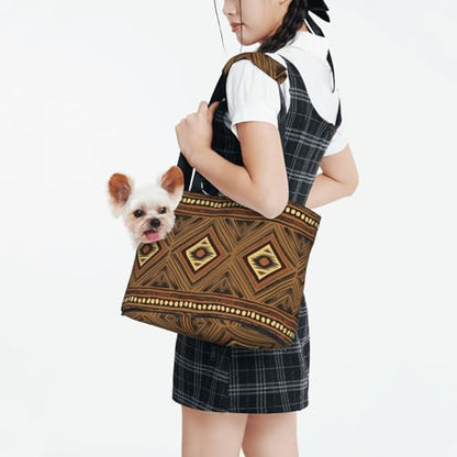 Small Pet Carrier Purse Bag, African Tribal Elements Print Shoulder Bag for Dogs Cats, Puppy Tote Travel Handbag - color: African Tribal Elements