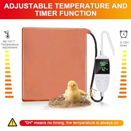 Chicken Heating Pad Baby Chicks Heater Mat Temperature and Timer Adjustable Led Display Chicken Warming Blanket Heated Mat with Anti Bite Cord Chick Brooder Heating Plate Orange 15.6" X 23.4" - size: 23.4x15.6x0.4inches