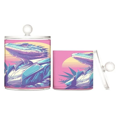 Reptile Peach Tropical Style Clear Plastic Storage Container Jars with lid Bathroom Essentials Decorative storage bins for Cotton Swabs,Cotton Pads,Floss Picks,Paper Clips,Hair Clips 2 Pack
