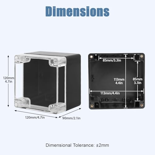 Junction Box with Clear Cover IP65 Waterproof Project Box Dustproof ABS Plastic Electrical Project Boxes Universal Enclosure, Black 4.7"x 4.7"x 3.5"(120x120x90mm)(Pack of 2) - color: 2 packs, size: 4.7"x 4.7"x 3.5"