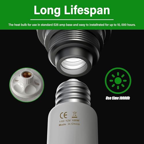 HealSmart Reptile Heat Lamp Bulb Ceramic Heat Emitter 100W No Light Emitting Brooder Coop Heater for Amphibian Pet & Incubating Chicken, White - size: 100W
