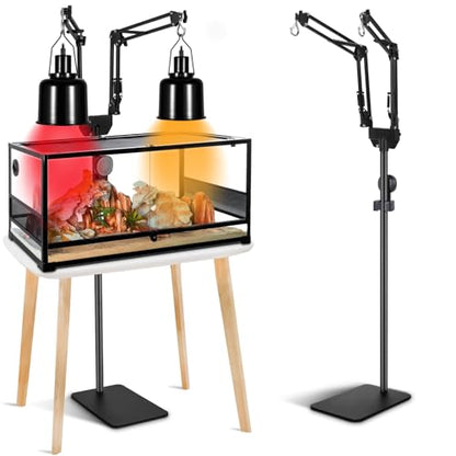 Dual Reptile Heat Lamp Stand, Adjustable Reptile Light Stand | 15.7-74.3inch, with 360° Swing Arm and Anti-tip Clip, Lamp Holder for Terrarium, Amphibians Cage and Plants
