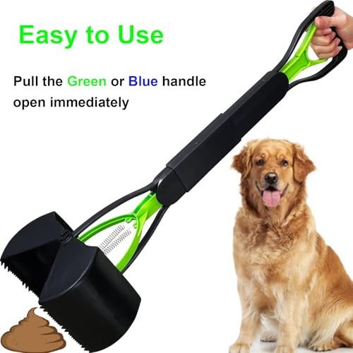ienjoyed 2-Pack Pooper Scooper for Large Small Dogs Heavy Duty, 28" Long Handle Poop Scoop for Yard, Grass, Gravel, Dog Poop Grabber with High Strength Material and Durable Spring - color: 2-Piece(Green& Blue)