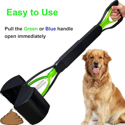 ienjoyed 2-Pack Pooper Scooper for Large Small Dogs Heavy Duty, 28" Long Handle Poop Scoop for Yard, Grass, Gravel, Dog Poop Grabber with High Strength Material and Durable Spring - color: 2-Piece(Green& Blue)