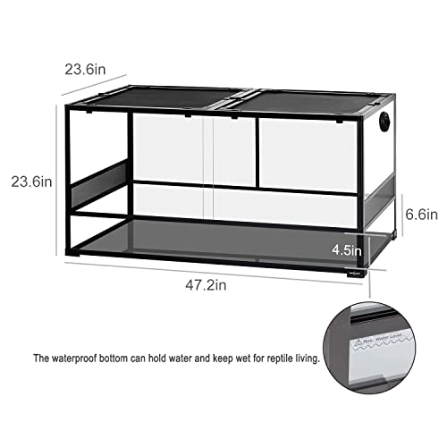 REPTIZOO Large Reptile Terrarium, Tall & 48 INCH Wide Reptile Tank with Sliding Door Top Screen Ventilation & Anti Escape Lid (48" W X 24" D X 24" H (Full Glass & Side Mesh Panel Switchable)) - size: 48" x 24" x 24" (Mesh Panel)