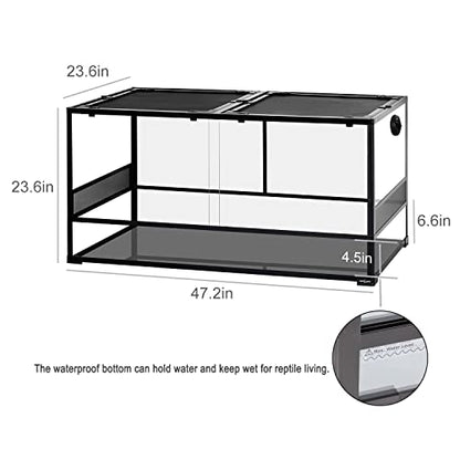 REPTIZOO Large Reptile Terrarium, Tall & 48 INCH Wide Reptile Tank with Sliding Door Top Screen Ventilation & Anti Escape Lid (48" W X 24" D X 24" H (Full Glass & Side Mesh Panel Switchable)) - size: 48" x 24" x 24" (Mesh Panel)