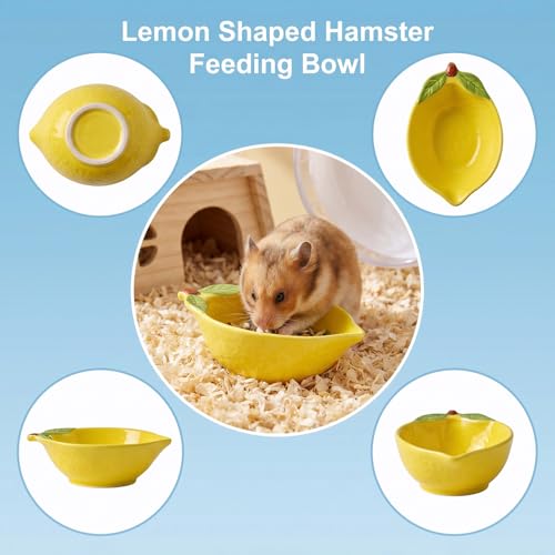 Ceramic Lemon Pet Hamster Bowl, Easy to Clean Anti Flipping Guinea Pig Food and Water Bowl Small Animal Bowls for Parrots Rabbit Hedgehog Squirrel Golden Bears Hamster cage Accessories
