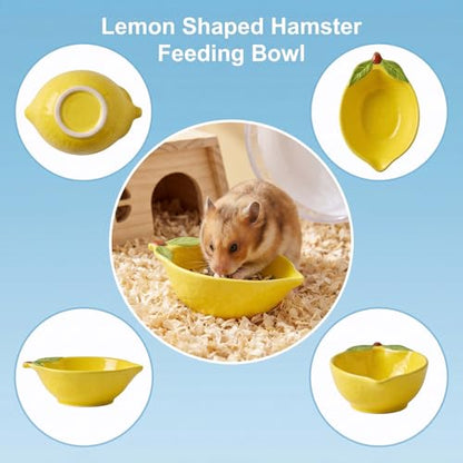 Ceramic Lemon Pet Hamster Bowl, Easy to Clean Anti Flipping Guinea Pig Food and Water Bowl Small Animal Bowls for Parrots Rabbit Hedgehog Squirrel Golden Bears Hamster cage Accessories