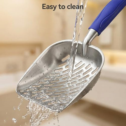 Cat Litter Scoop, Large Long Handle Kitty Metal Scooper, Heavy Duty Aluminum Deep Sifter, Ergonomic Non-Slip Grip, Rustproof Durable Poop Cleaner for Cat Litter Box - color: Blue, size: Large