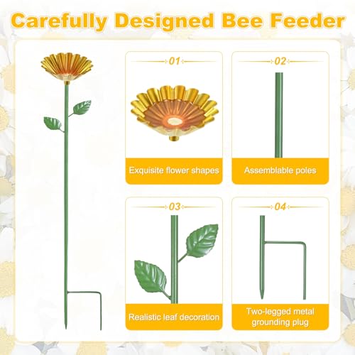 M METERXITY 4-Pack Bee Watering Station, 64cm/25 Inch Iron Bee Bath for Garden Water Feeder, Colorful Butterfly Bath Bowl for Outdoor/Garden/Yard Decor [4 Colors] - color: Yellow, magenta, blue, green