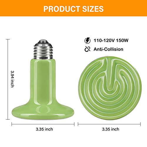 Simple Deluxe 150W 2-Pack Ceramic Heat Emitter Reptile Heat Bulb No Light, LCD Digital Aquarium Thermometer, for Reptile Amphibian, 2 Pack, Green - color: Green, size: 2 Pack