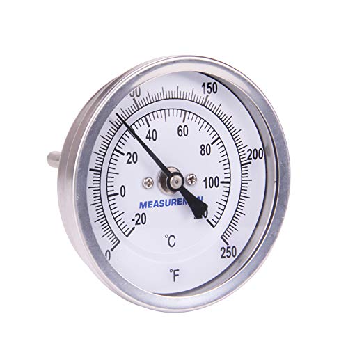 MEASUREMAN Fully Stainless Steel Pot, Kettle, Brewing Bimetal Thermometer, 3" Dial, 2-1/2" Stem, 0-250 deg F/-20-120 deg C, -1% Accuracy, Adjustable, 1/2" NPT Back Mount - size: 0-250 deg F/-20-120 deg C, style: 2-1/2" Stem