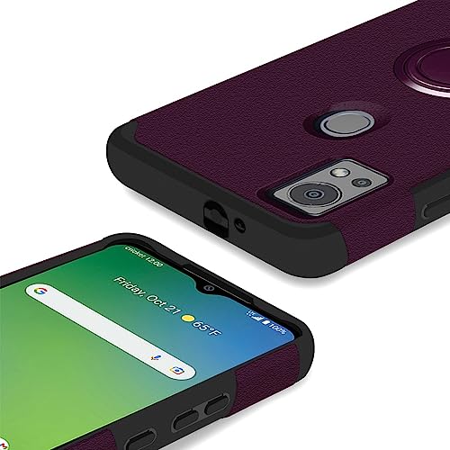 for AT&T SL112A 6782D / Cricket SL112C Shockproof Ring Stand Hybrid Cover Phone Case + Tempered Glass + Extreme Band + Stylus Pen + Pry Tool (Purple) - color: Purple
