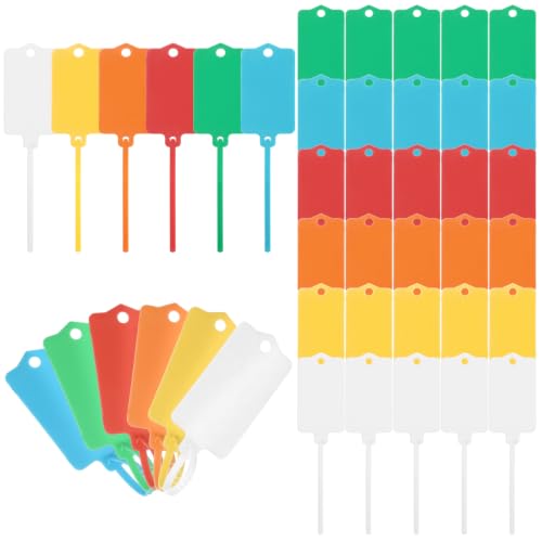 Acrux7 240PCS Plastic Tags for Labeling 1.5"x2.5" Waterproof Shipping Label | Reusable Writable Marker Ties Blank Hanging Tag Ties for Logistics Bags, Luggage, Warehouse Bin, Inventory Marking, Price Tag