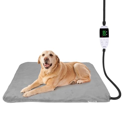 Pet Heating Pad for Dogs with 12 Adjustable Temperature, Waterproof & Chew Resistant Dog Heating Pad with Timer, Heated Dog Bed with Fleecy Cover (L: 32” x 20”) - size: L: 32” x 20”