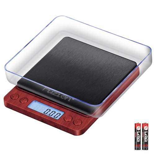 Fuzion Digital Scale .01 Gram Accuracy, 500g Small Kitchen Food Scales | 2 Trays Included for Jewelry, Gold, Herb, Powder, Spice, Coffee, Coin - Weight Gram and Oz - color: Wood Grain