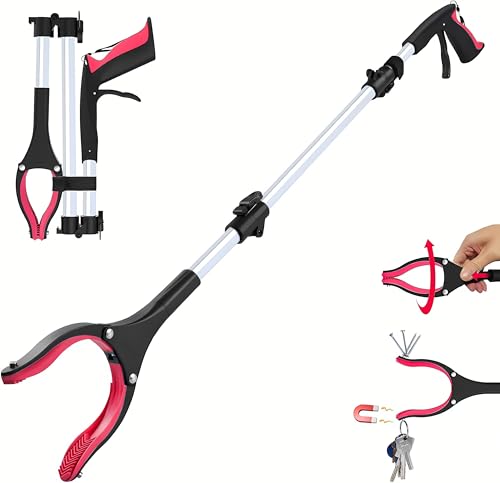 Grabber Reacher Tool - 43” Extra Long Foldable Gripper and Reaching Tool - Heavy Duty Pick Up Stick Grabbers for Seniors, Trash, Surgery Recovery Must Haves Gifts (Red-43in) - color: Red-43in
